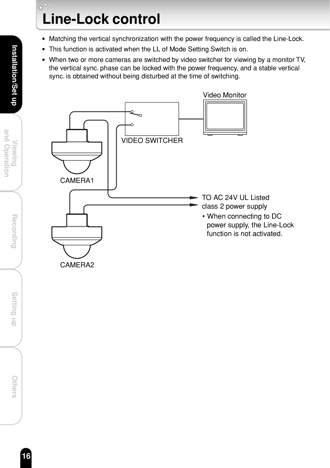 Toshiba IK-WR01A operation manual Line-Lock control, Video Switcher CAMERA1 