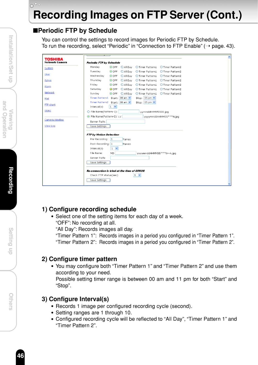 Toshiba IK-WR01A operation manual Periodic FTP by Schedule, Configure recording schedule 