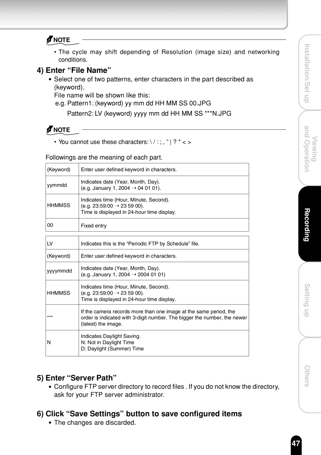 Toshiba IK-WR01A operation manual Enter File Name 