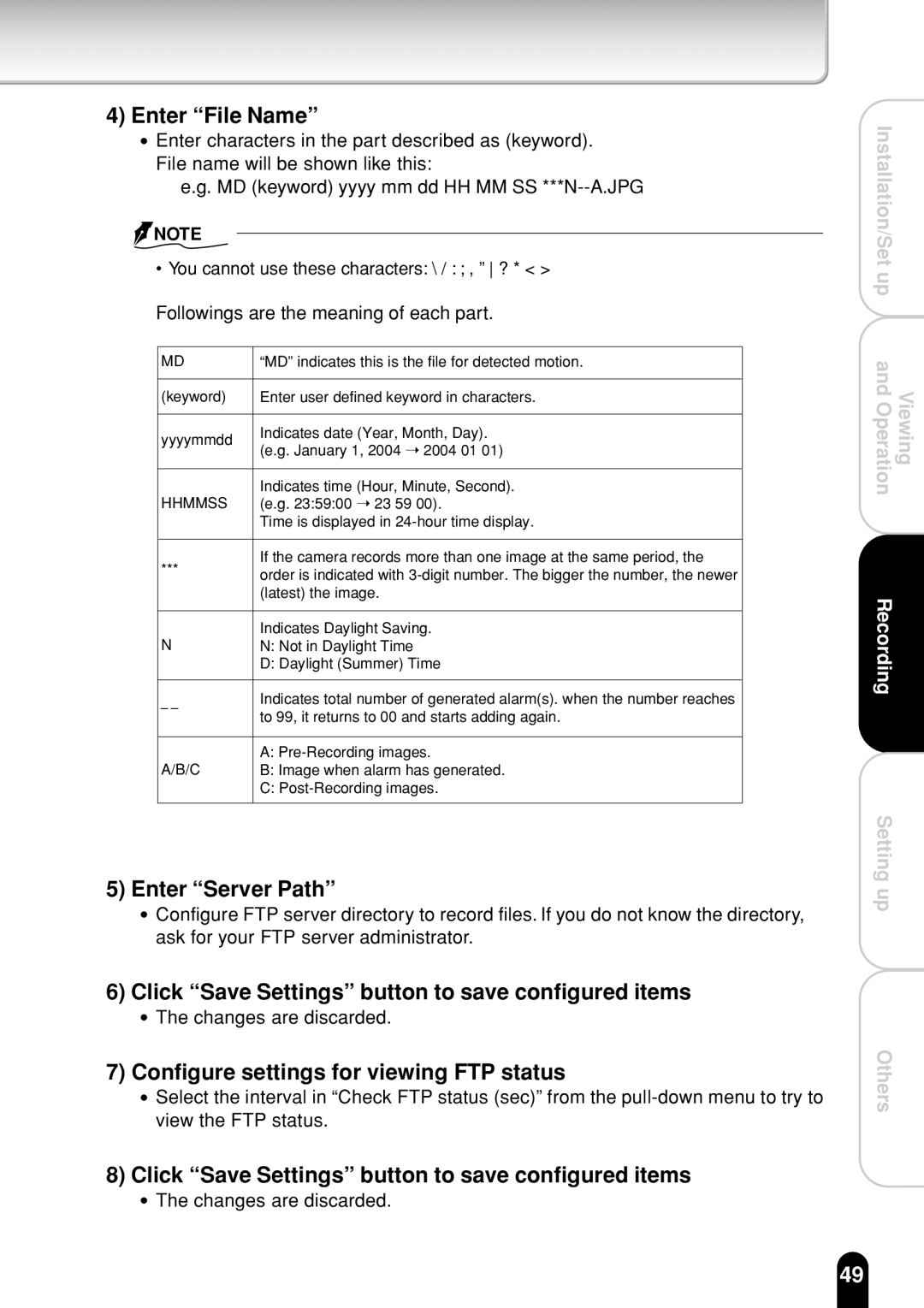 Toshiba IK-WR01A operation manual Configure settings for viewing FTP status 