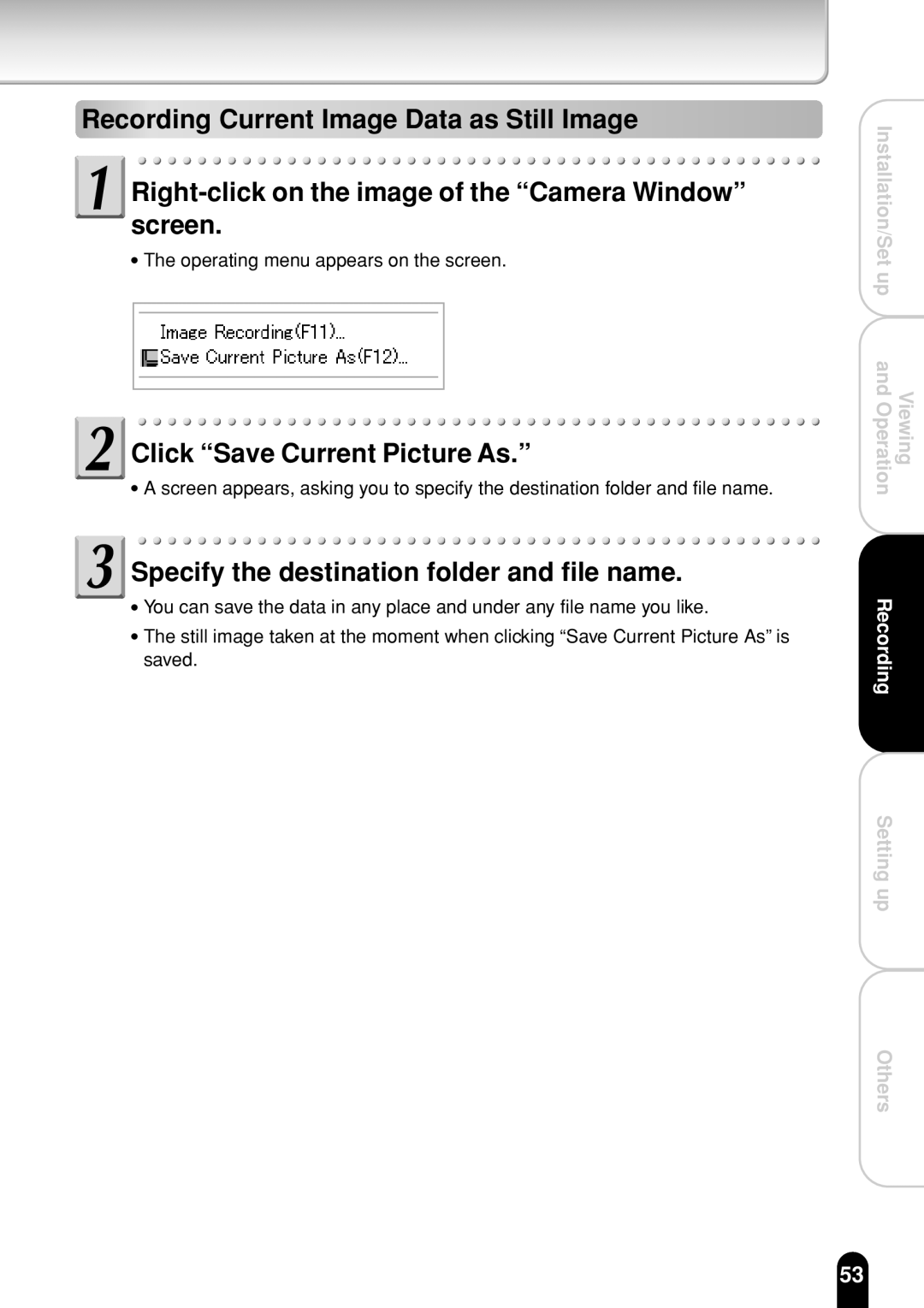 Toshiba IK-WR01A operation manual Click Save Current Picture As, Specify the destination folder and file name 