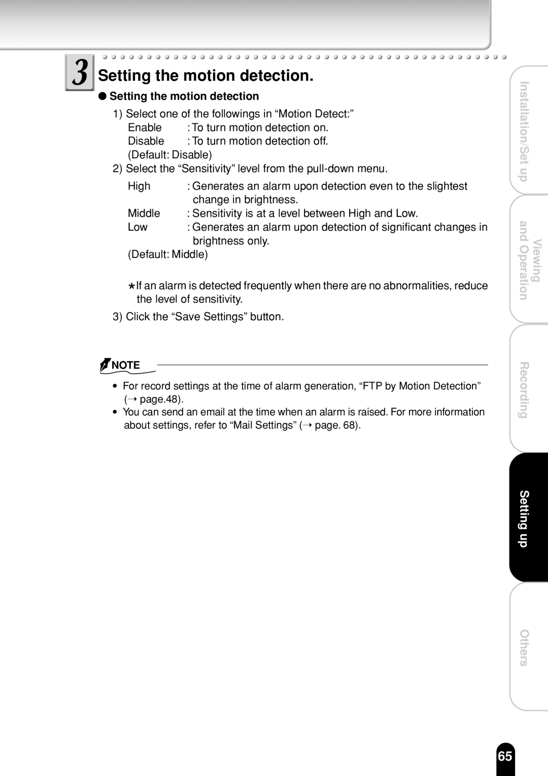 Toshiba IK-WR01A operation manual Setting the motion detection 