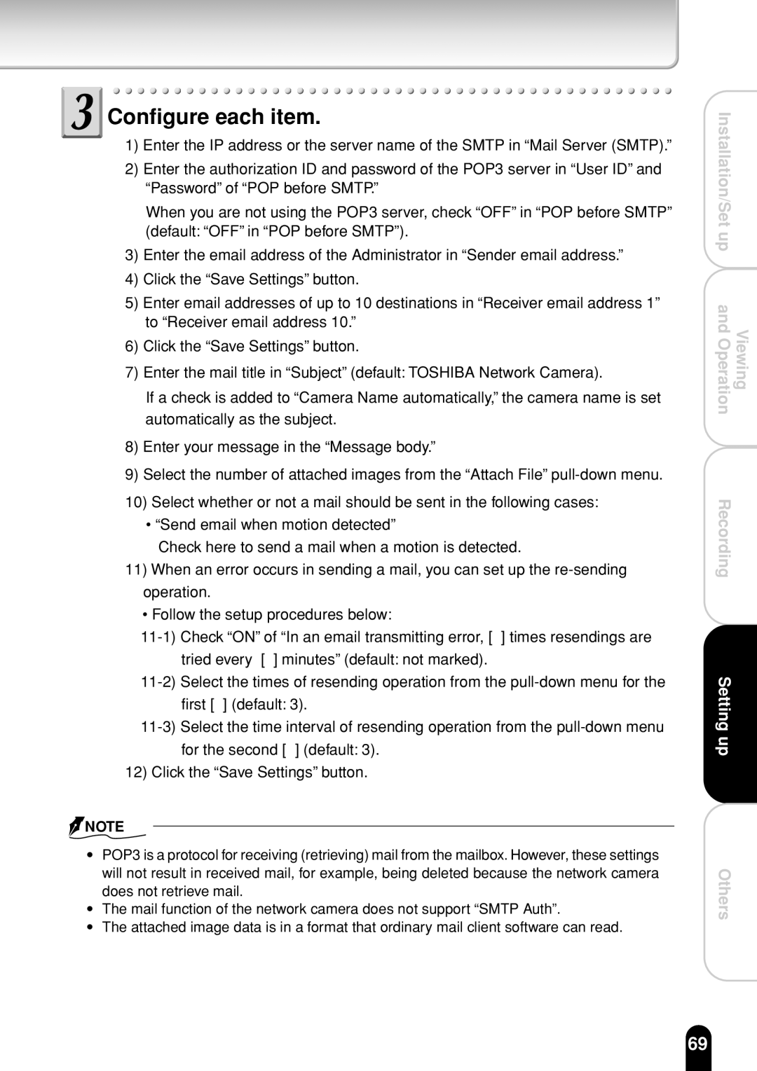 Toshiba IK-WR01A operation manual Configure each item 