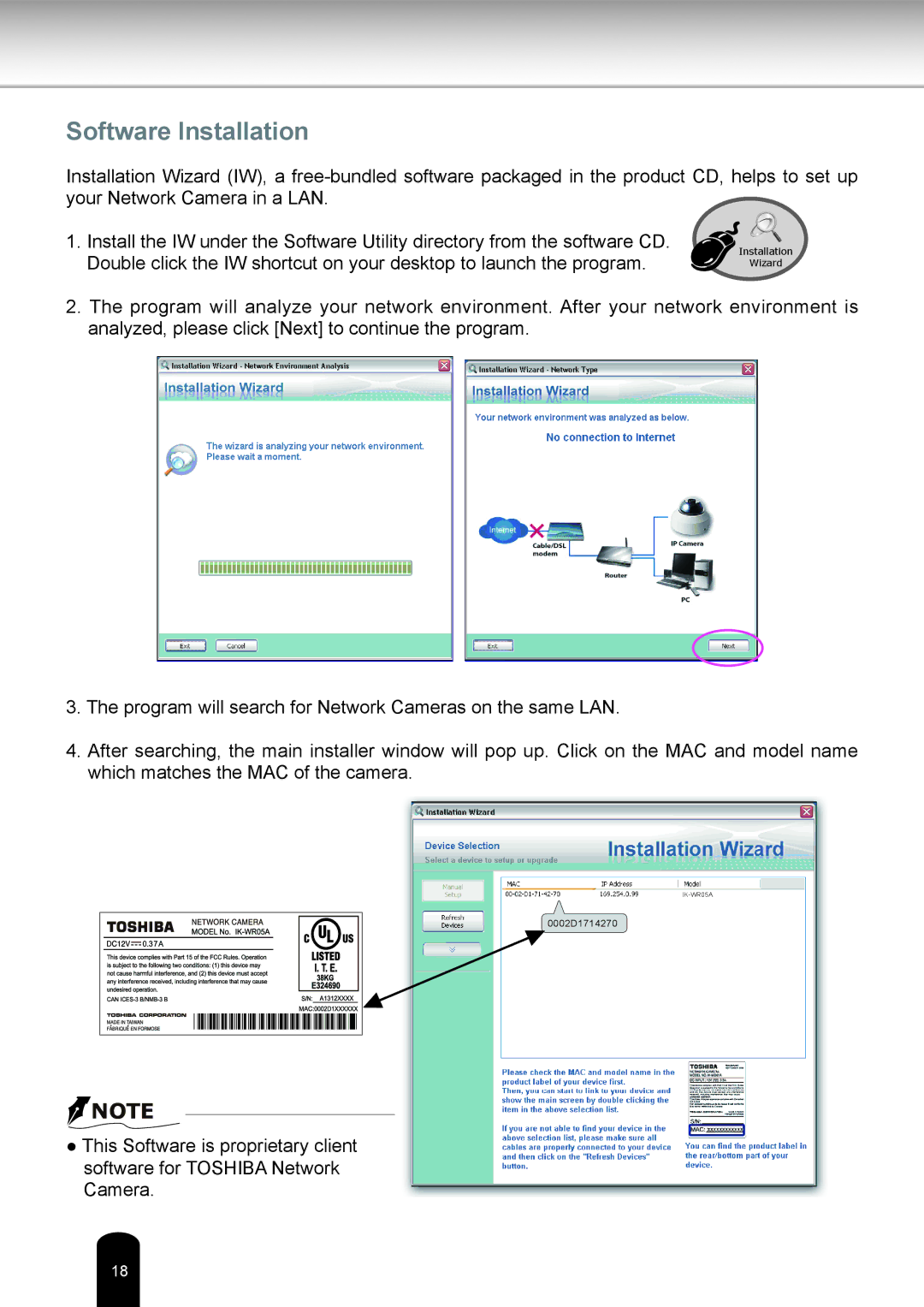 Toshiba IK-WR05A user manual Software Installation 