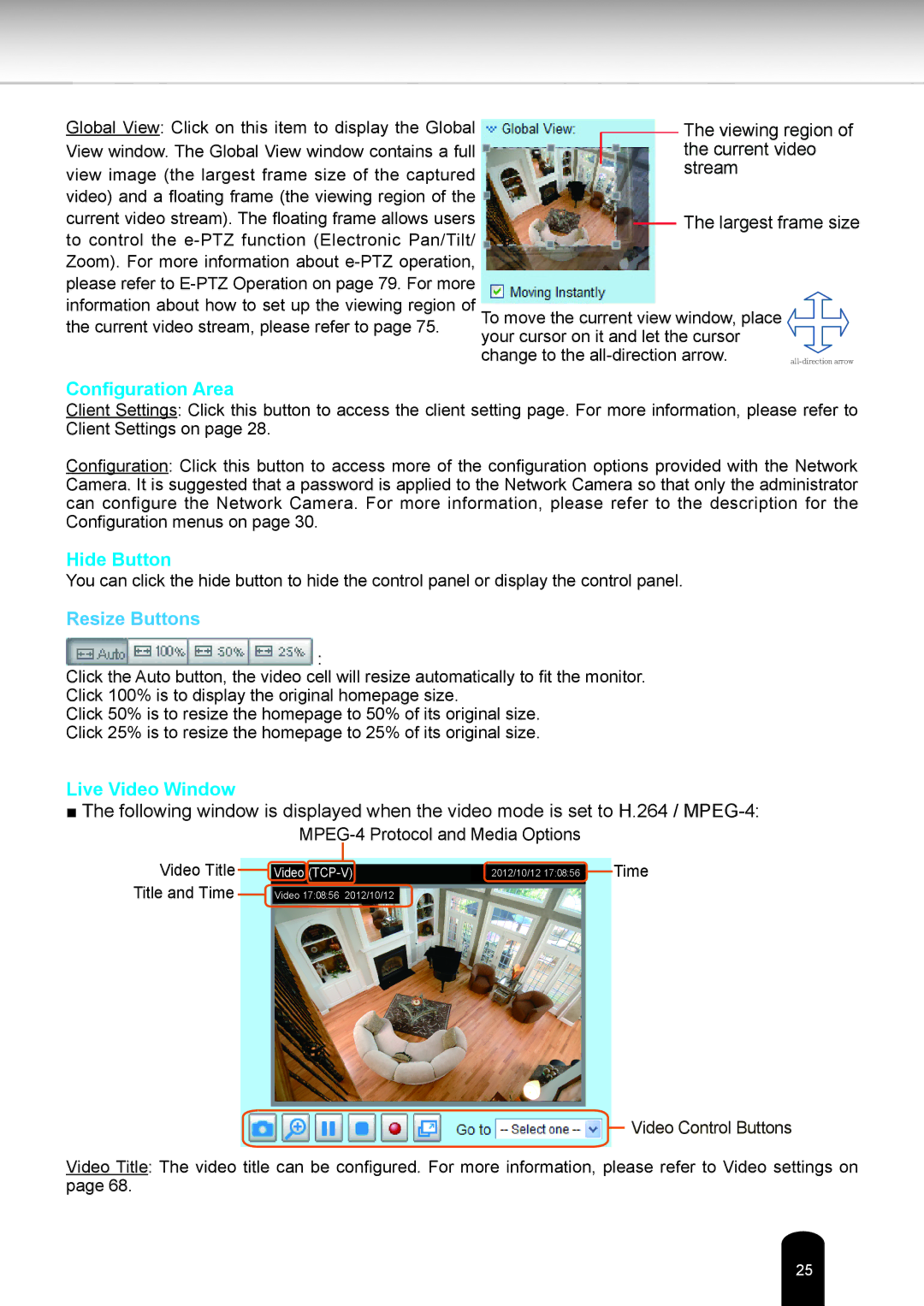 Toshiba IK-WR05A user manual Configuration Area, Resize Buttons 