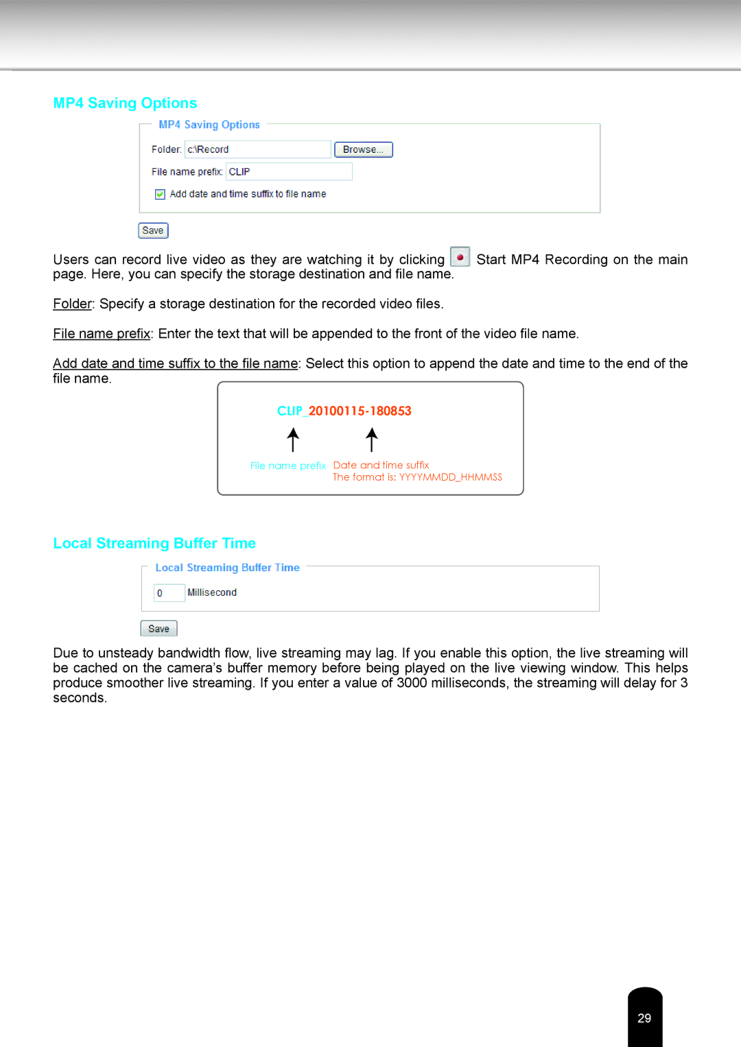 Toshiba IK-WR05A user manual MP4 Saving Options 