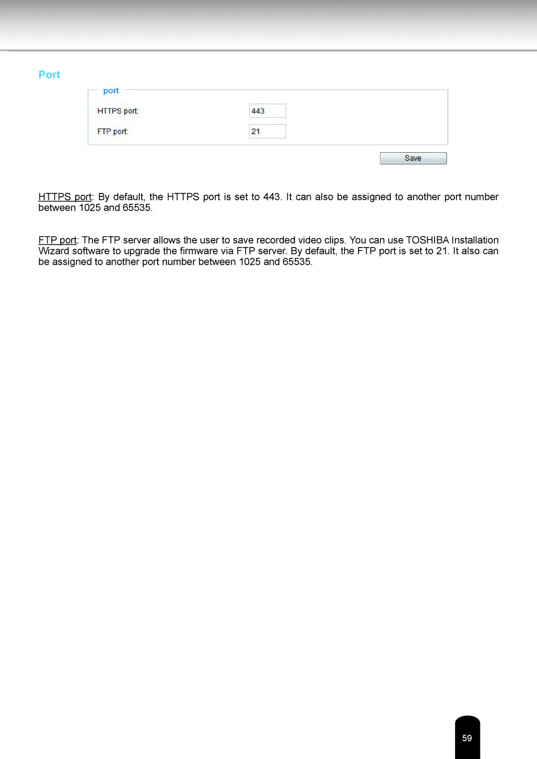 Toshiba IK-WR05A user manual Port 