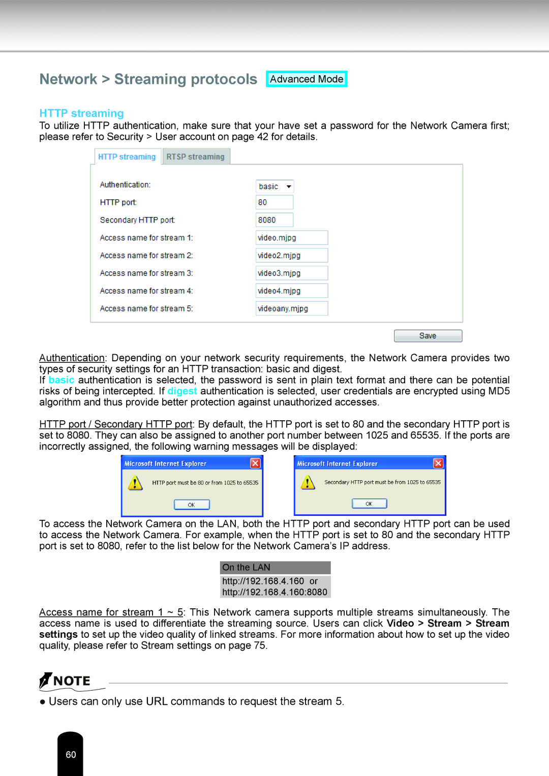 Toshiba IK-WR05A user manual Network Streaming protocols, Http streaming 