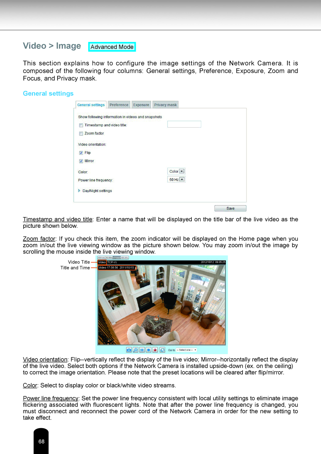 Toshiba IK-WR05A user manual Video Image, General settings 