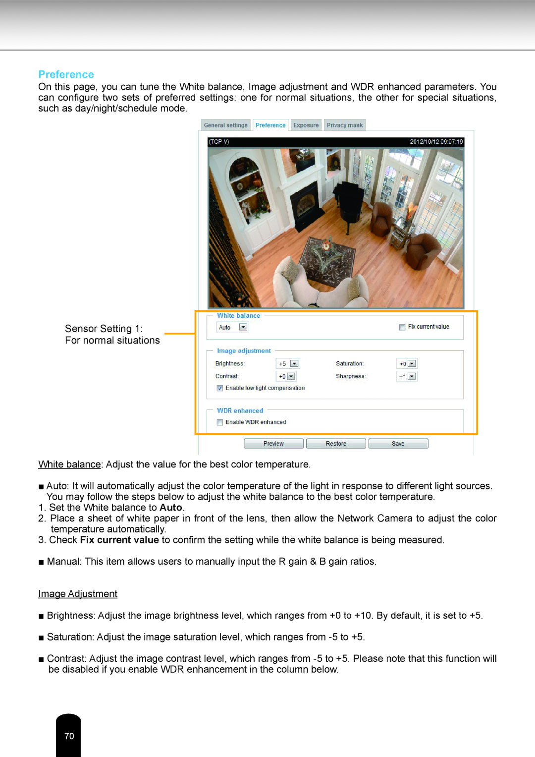 Toshiba IK-WR05A user manual Preference 