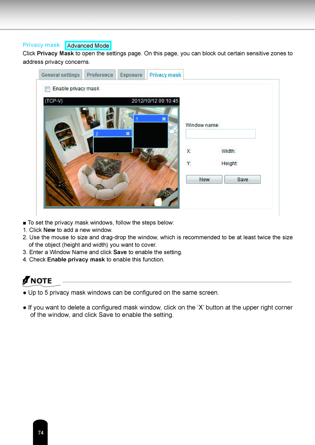 Toshiba IK-WR05A user manual Privacy mask Advanced Mode 