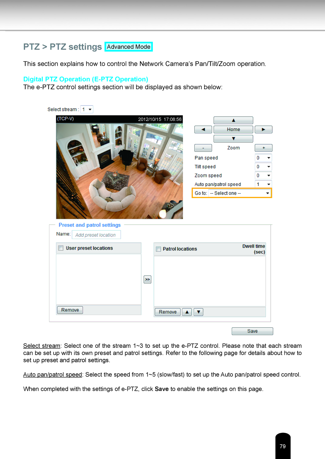 Toshiba IK-WR05A user manual PTZ PTZ settings, Digital PTZ Operation E-PTZ Operation 