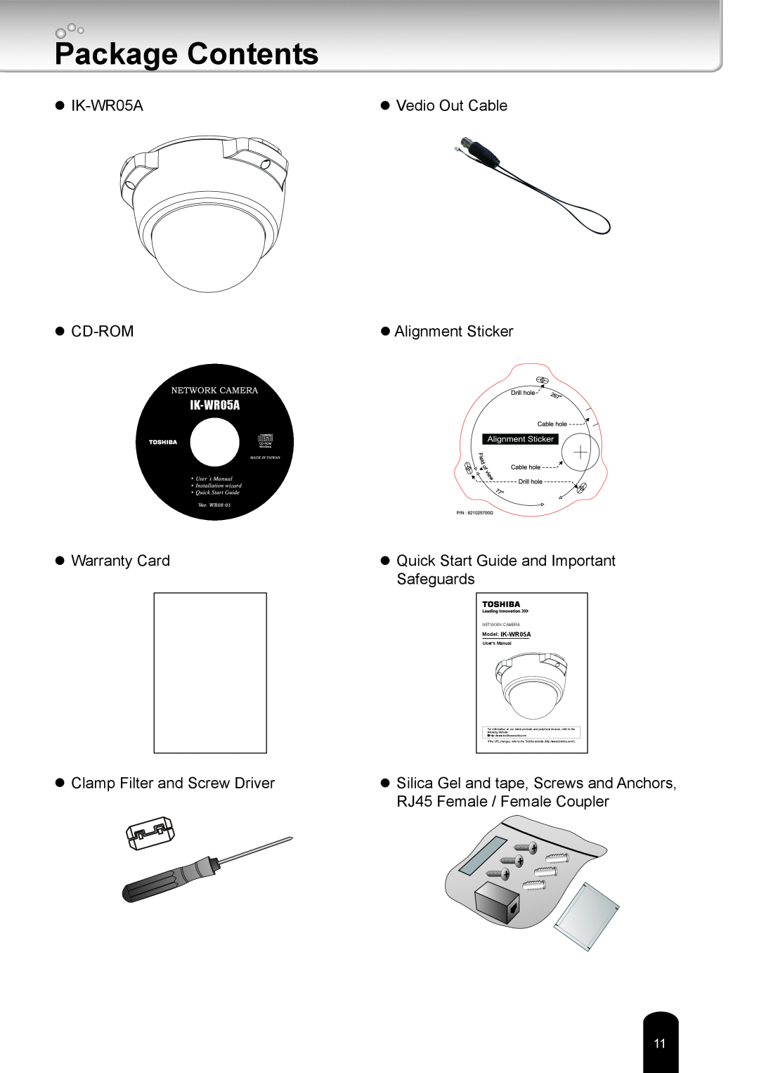 Toshiba IK-WR05A user manual Package Contents 