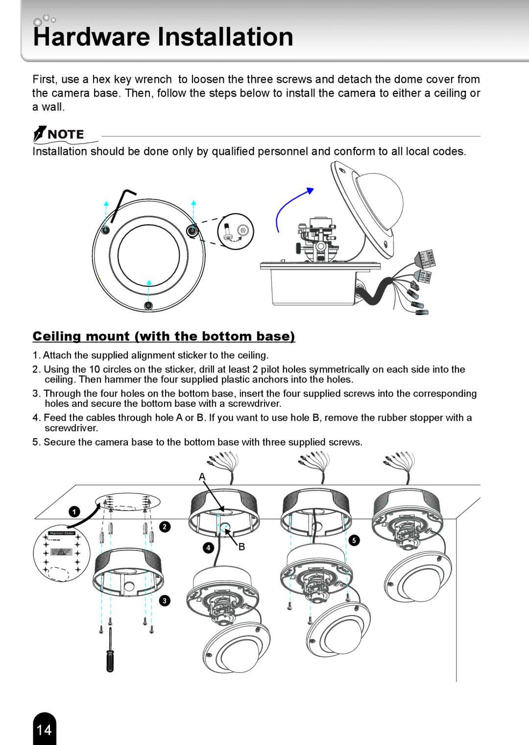 Toshiba IK-WR12A, 625012200G quick start Hardware Installation, Ceiling mount with the bottom base 