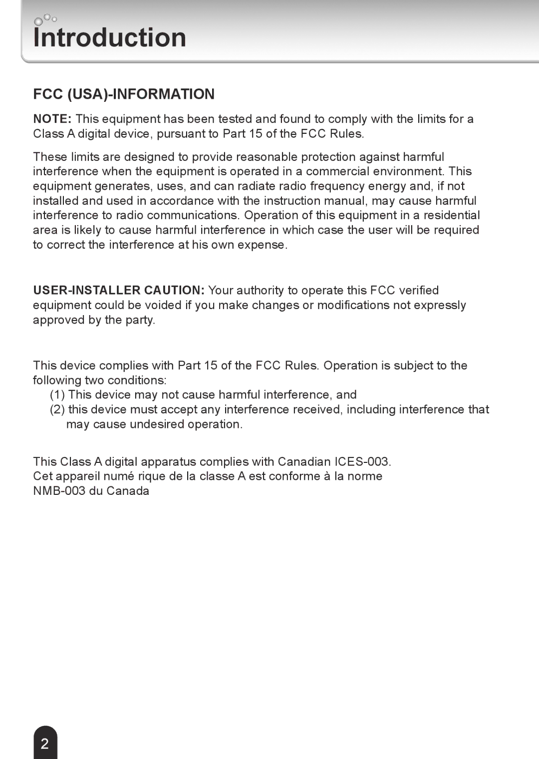 Toshiba IK-WR12A, 625012200G quick start Introduction, Fcc Usa-Information 