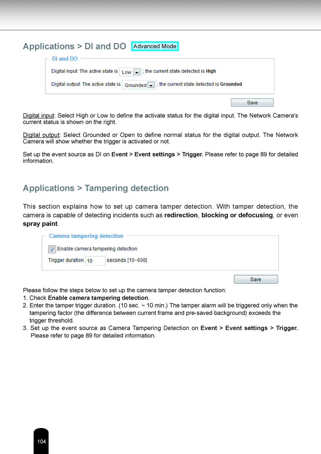 Toshiba IK-WR14A user manual Applications DI and do, Applications Tampering detection 