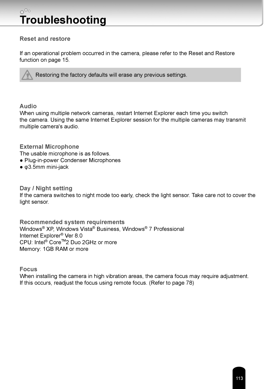 Toshiba IK-WR14A user manual Troubleshooting, Reset and restore 