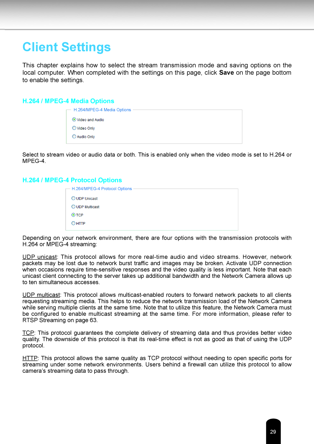 Toshiba IK-WR14A user manual Client Settings 