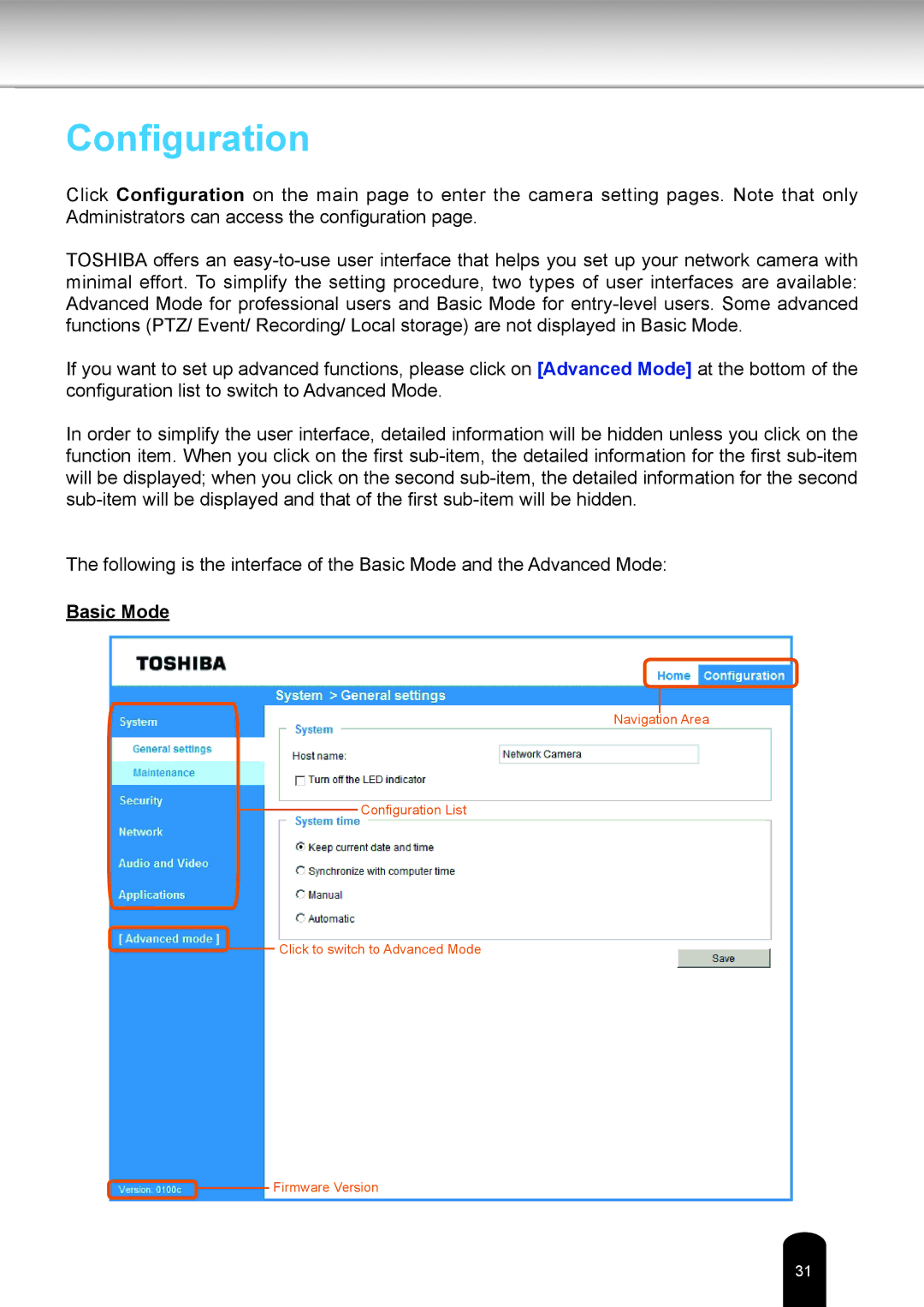 Toshiba IK-WR14A user manual Configuration 