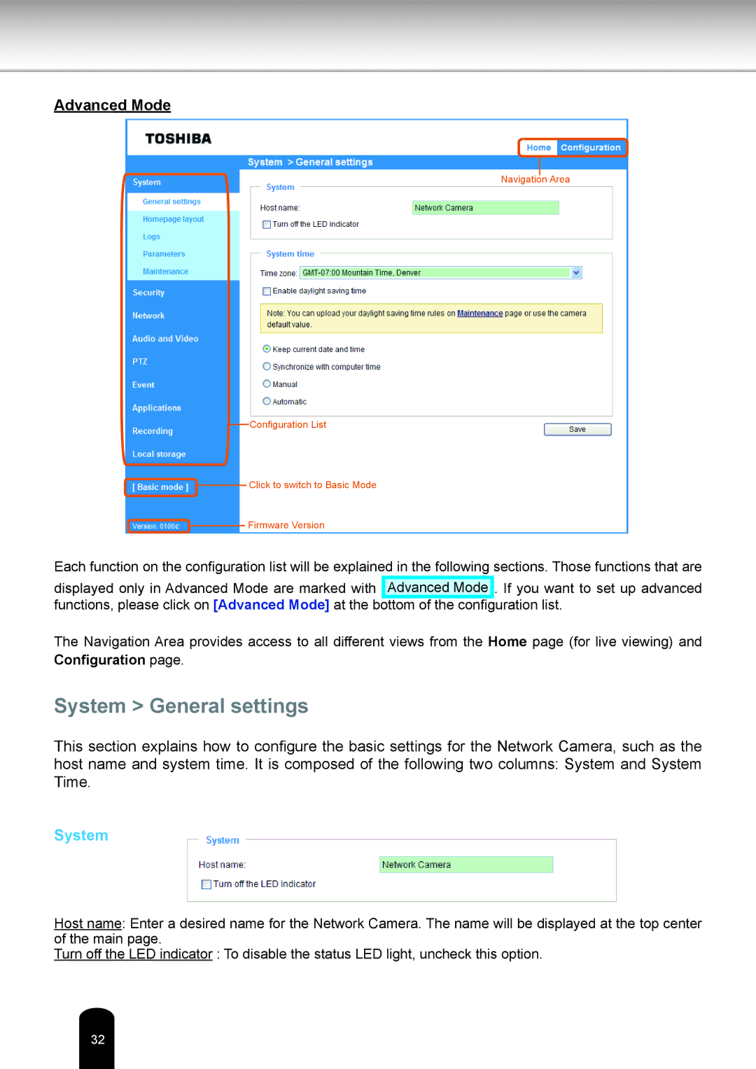 Toshiba IK-WR14A user manual System General settings 