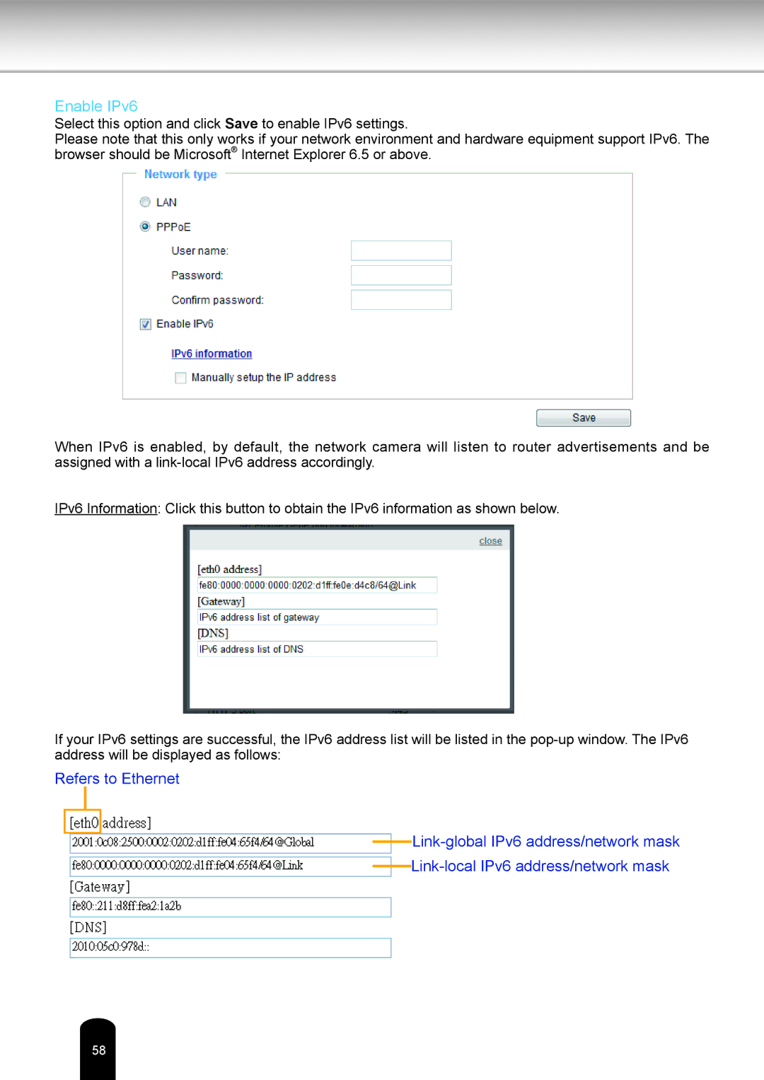 Toshiba IK-WR14A user manual Enable IPv6 