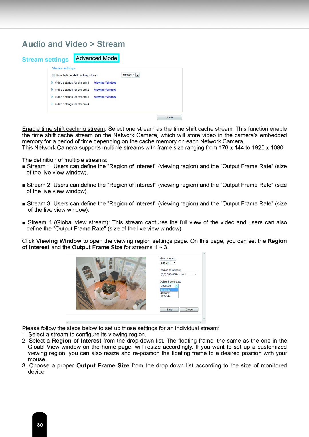 Toshiba IK-WR14A user manual Audio and Video Stream, Stream settings 