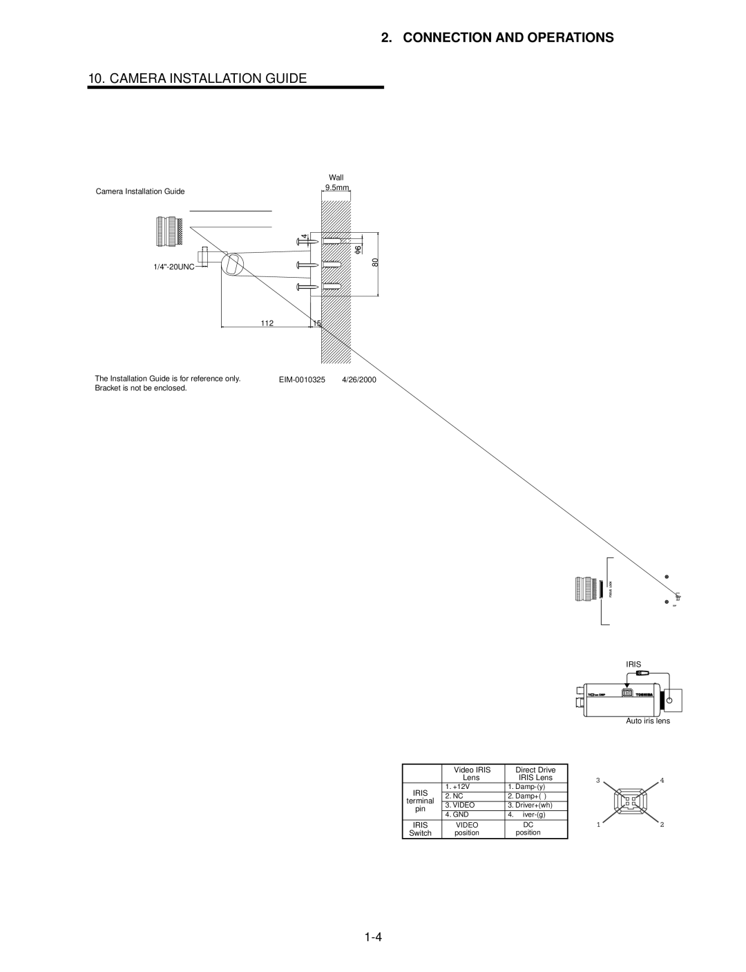 Toshiba IK-6200A, Ik6200a, IK-6400A instruction manual Camera Installation Guide 