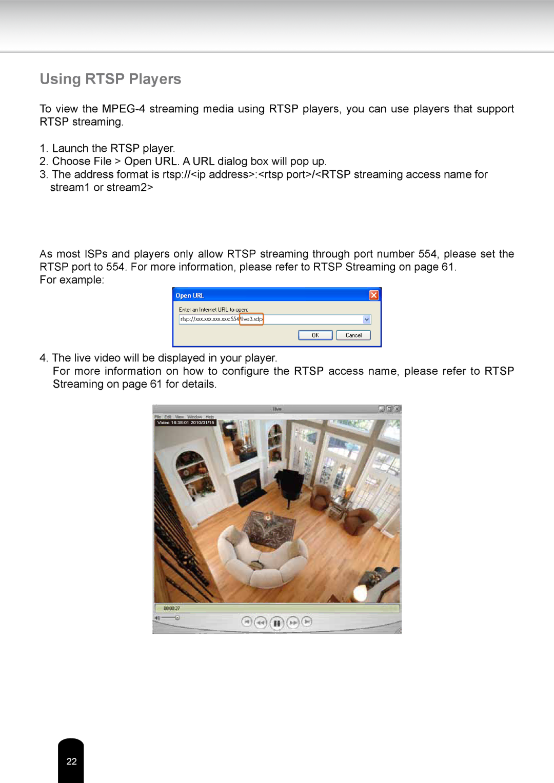 Toshiba IKWR04A user manual Using Rtsp Players 