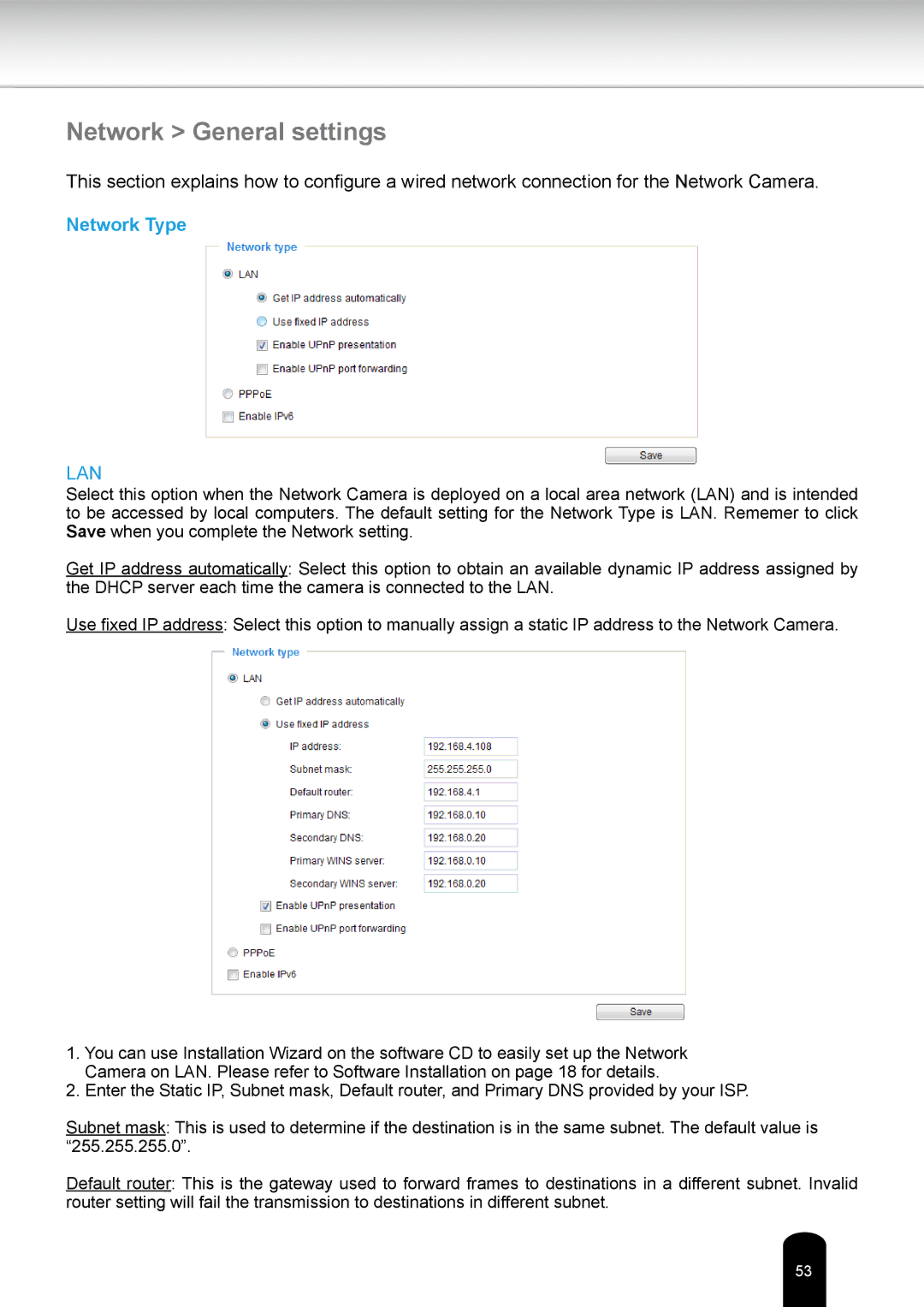 Toshiba IKWR04A user manual Network General settings, Network Type 