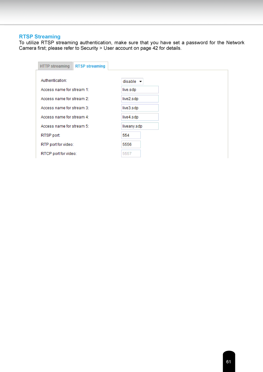 Toshiba IKWR04A user manual Rtsp Streaming 