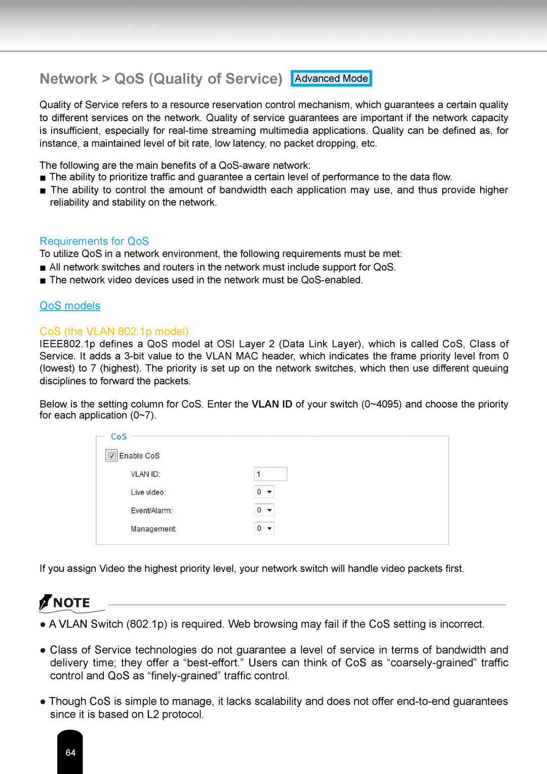 Toshiba IKWR04A user manual Network QoS Quality of Service, Requirements for QoS 