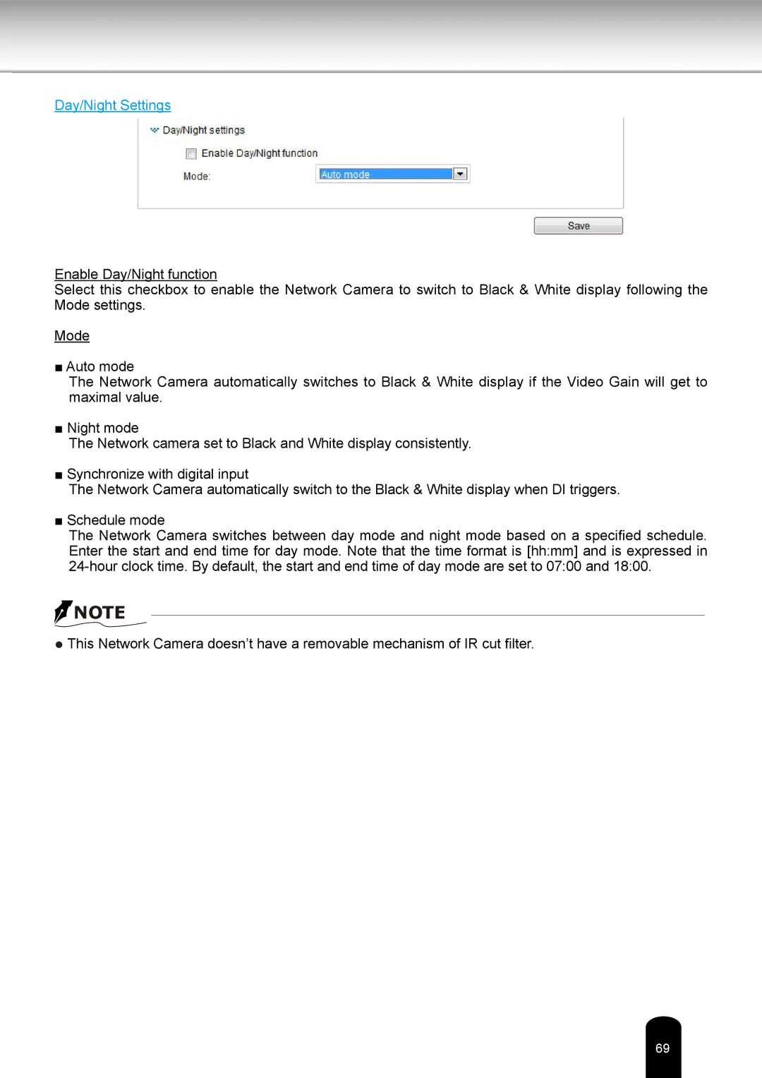 Toshiba IKWR04A user manual Day/Night Settings 