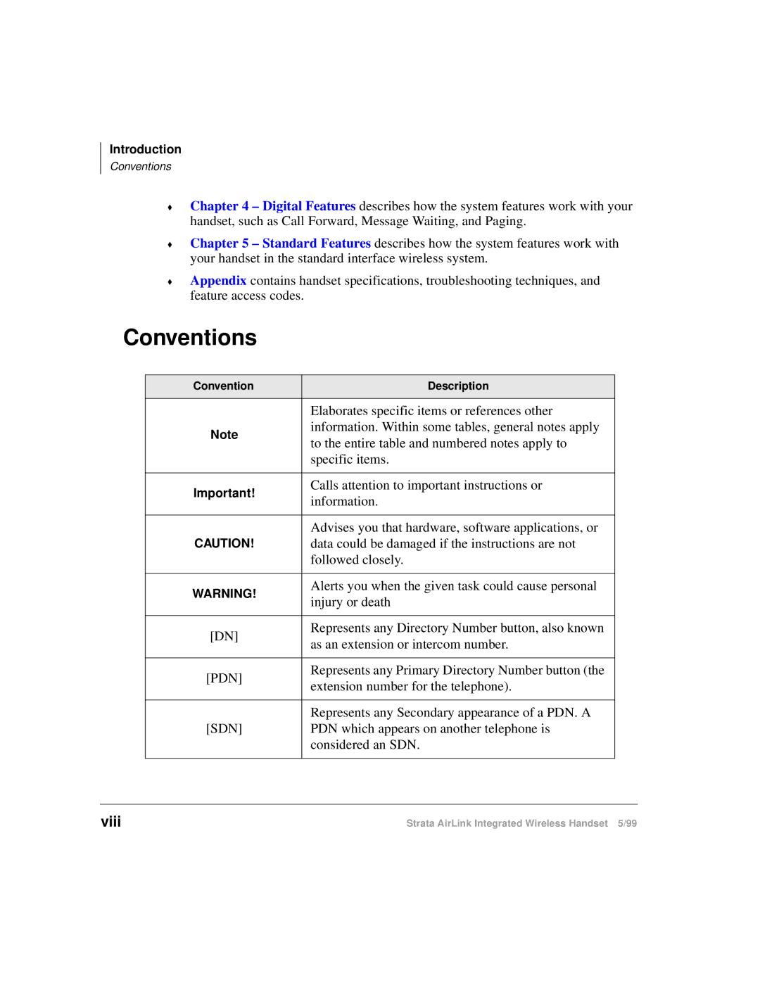 Toshiba Integrated Wireless Handset manual Conventions, Viii 