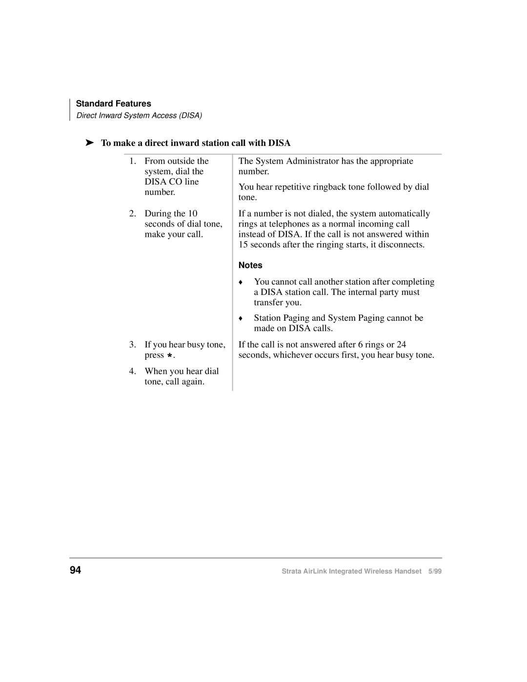 Toshiba Integrated Wireless Handset manual To make a direct inward station call with Disa 