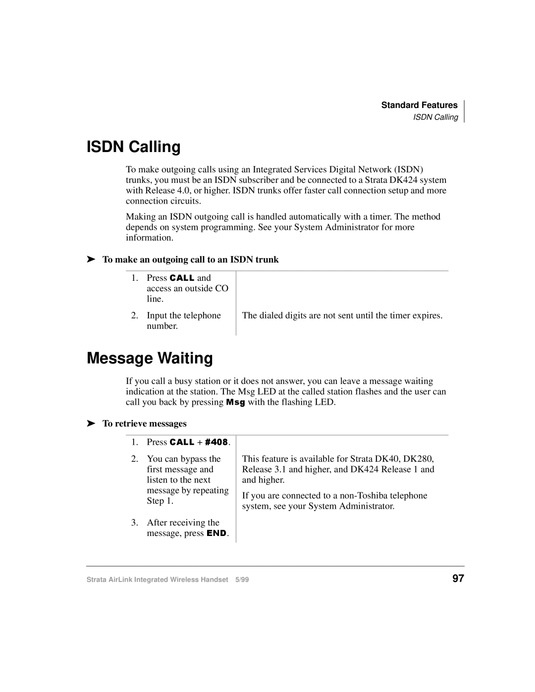 Toshiba Integrated Wireless Handset manual Isdn Calling 