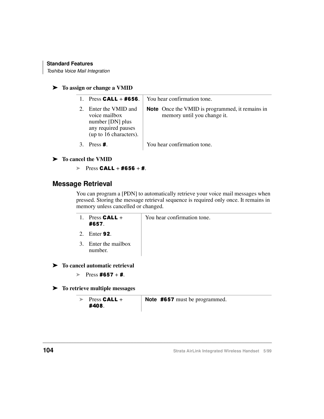 Toshiba Integrated Wireless Handset manual 104, To assign or change a Vmid 