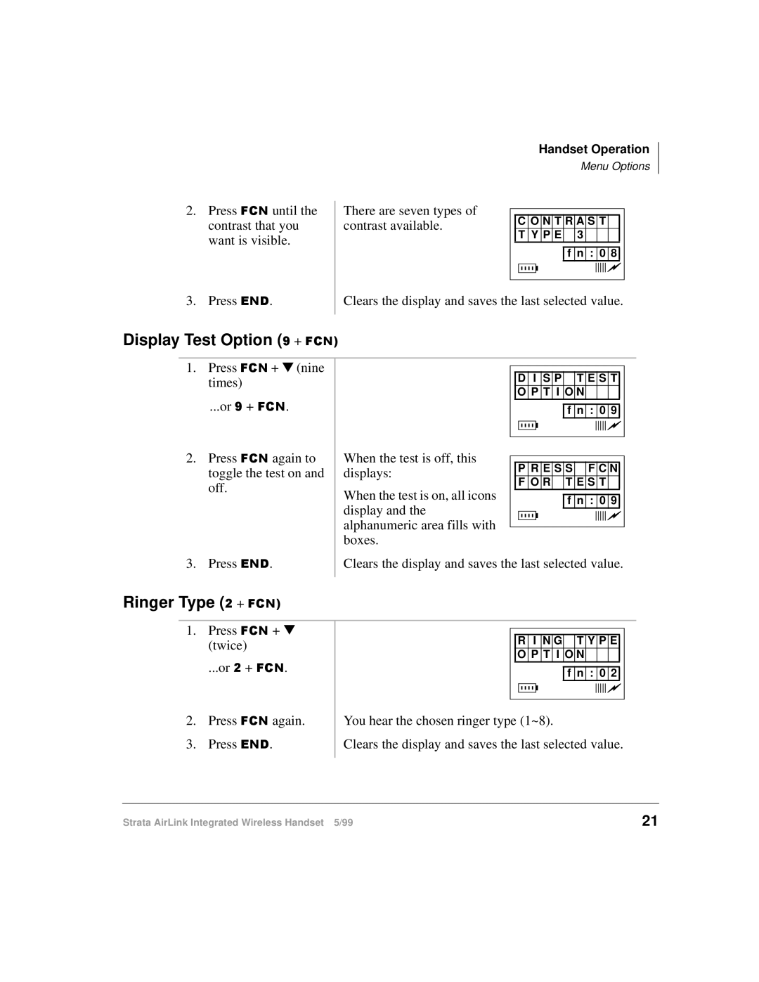 Toshiba Integrated Wireless Handset manual Display Test Option + &1, Ringer Type 5 + &1 