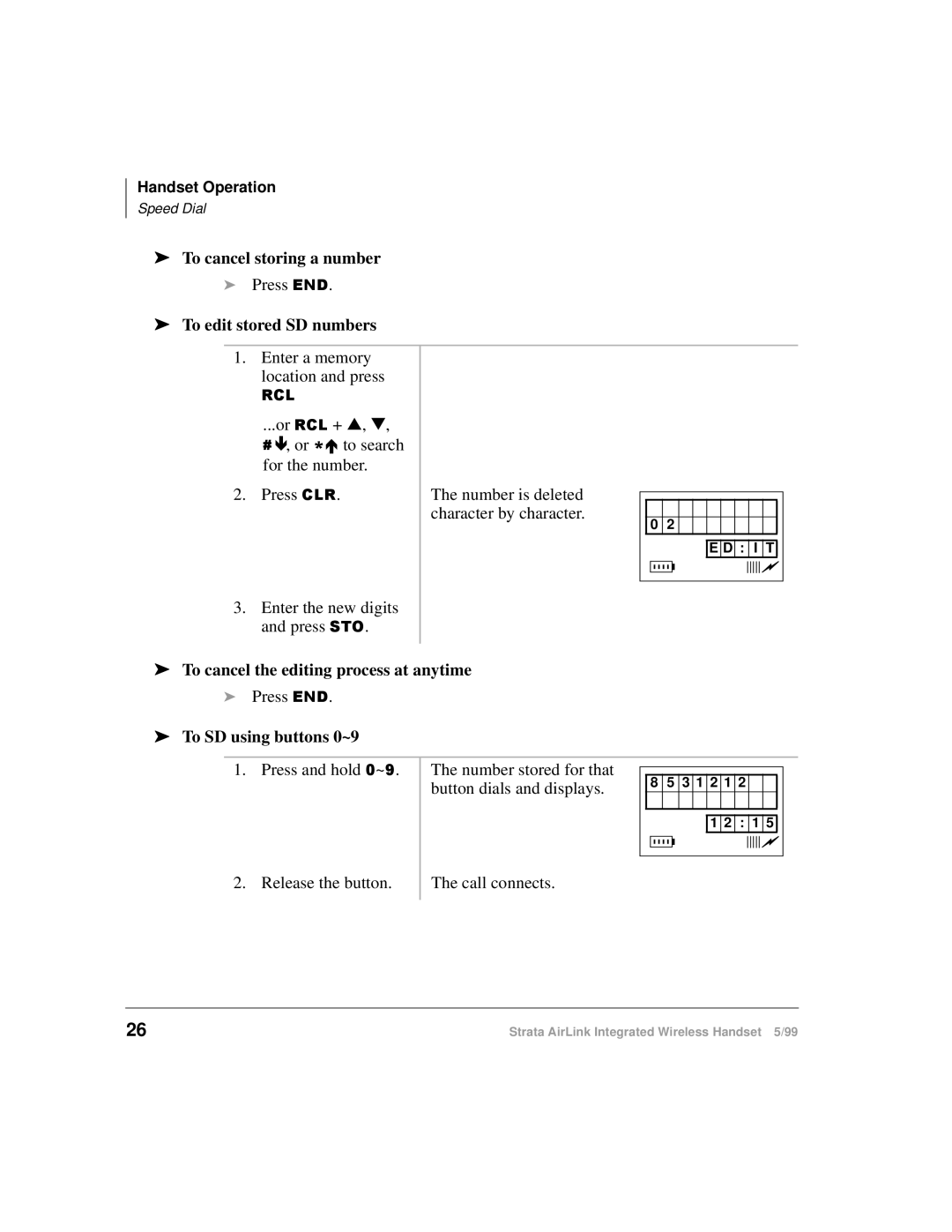 Toshiba Integrated Wireless Handset manual To cancel storing a number i Press To edit stored SD numbers 