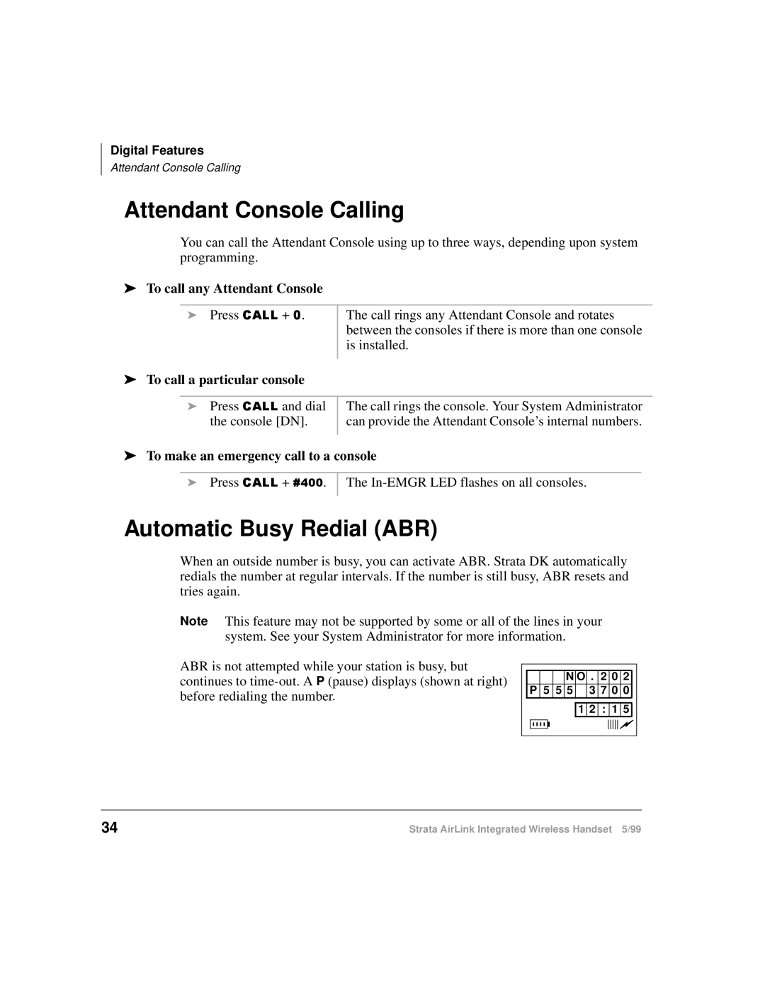 Toshiba Integrated Wireless Handset Attendant Console Calling, Automatic Busy Redial ABR, To call any Attendant Console 