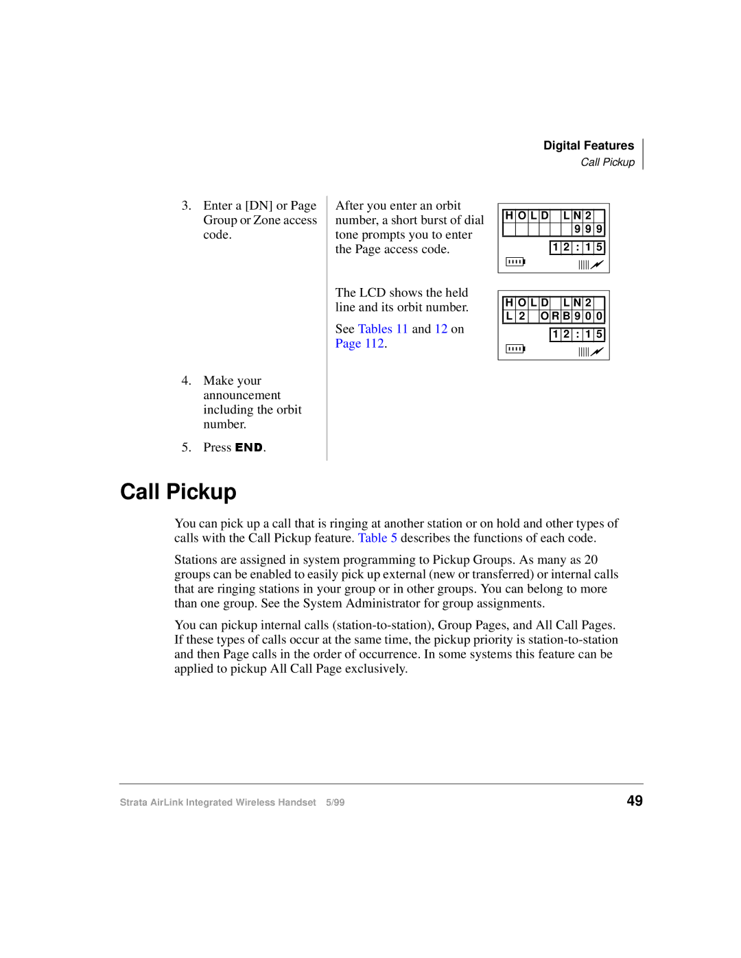 Toshiba Integrated Wireless Handset manual Call Pickup 