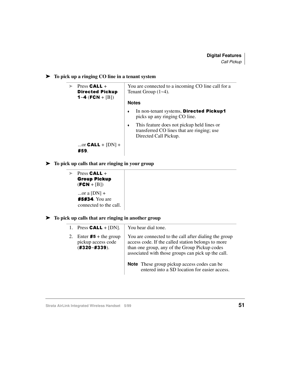 Toshiba Integrated Wireless Handset manual To pick up a ringing CO line in a tenant system 