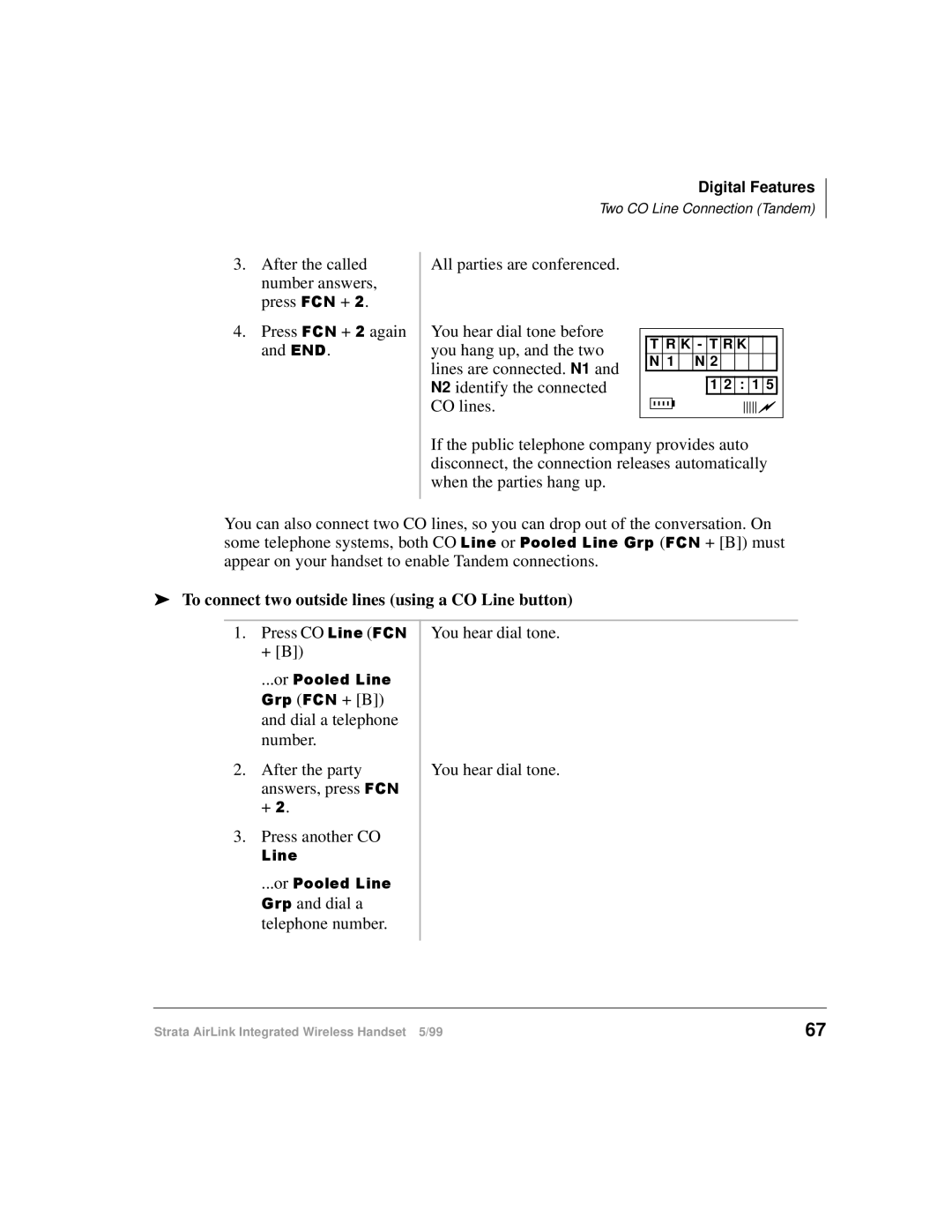 Toshiba Integrated Wireless Handset manual To connect two outside lines using a CO Line button 