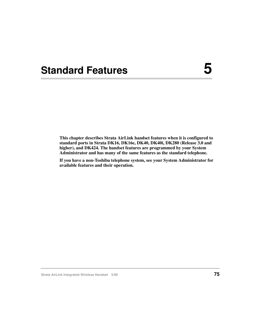 Toshiba Integrated Wireless Handset manual Standard Features 