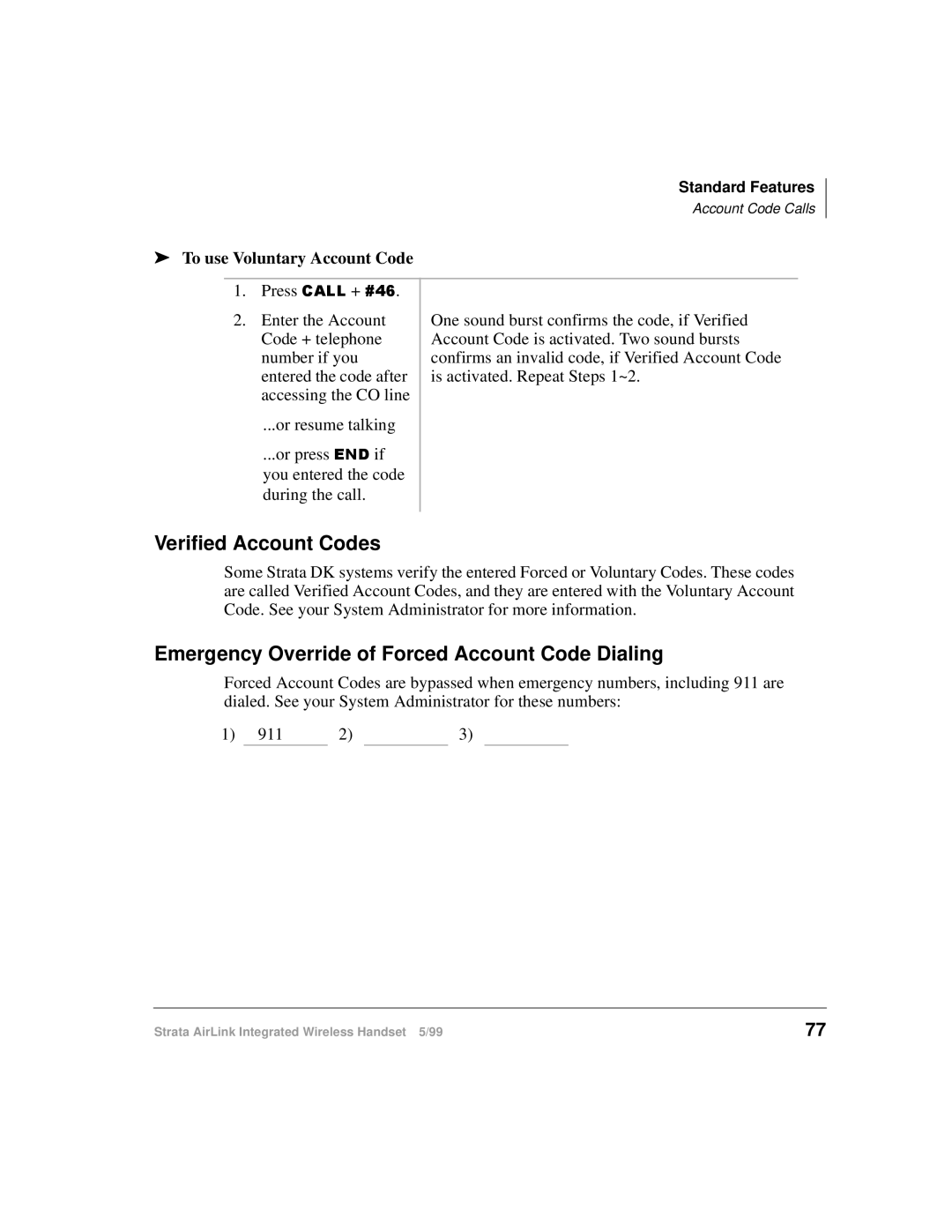 Toshiba Integrated Wireless Handset manual To use Voluntary Account Code, Press &$// + &79 