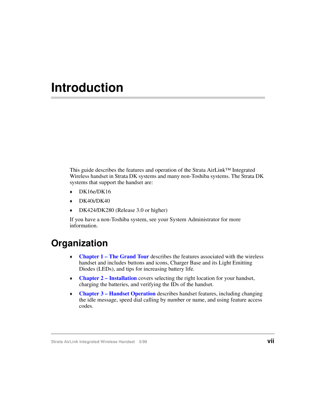 Toshiba Integrated Wireless Handset manual Introduction, Organization 