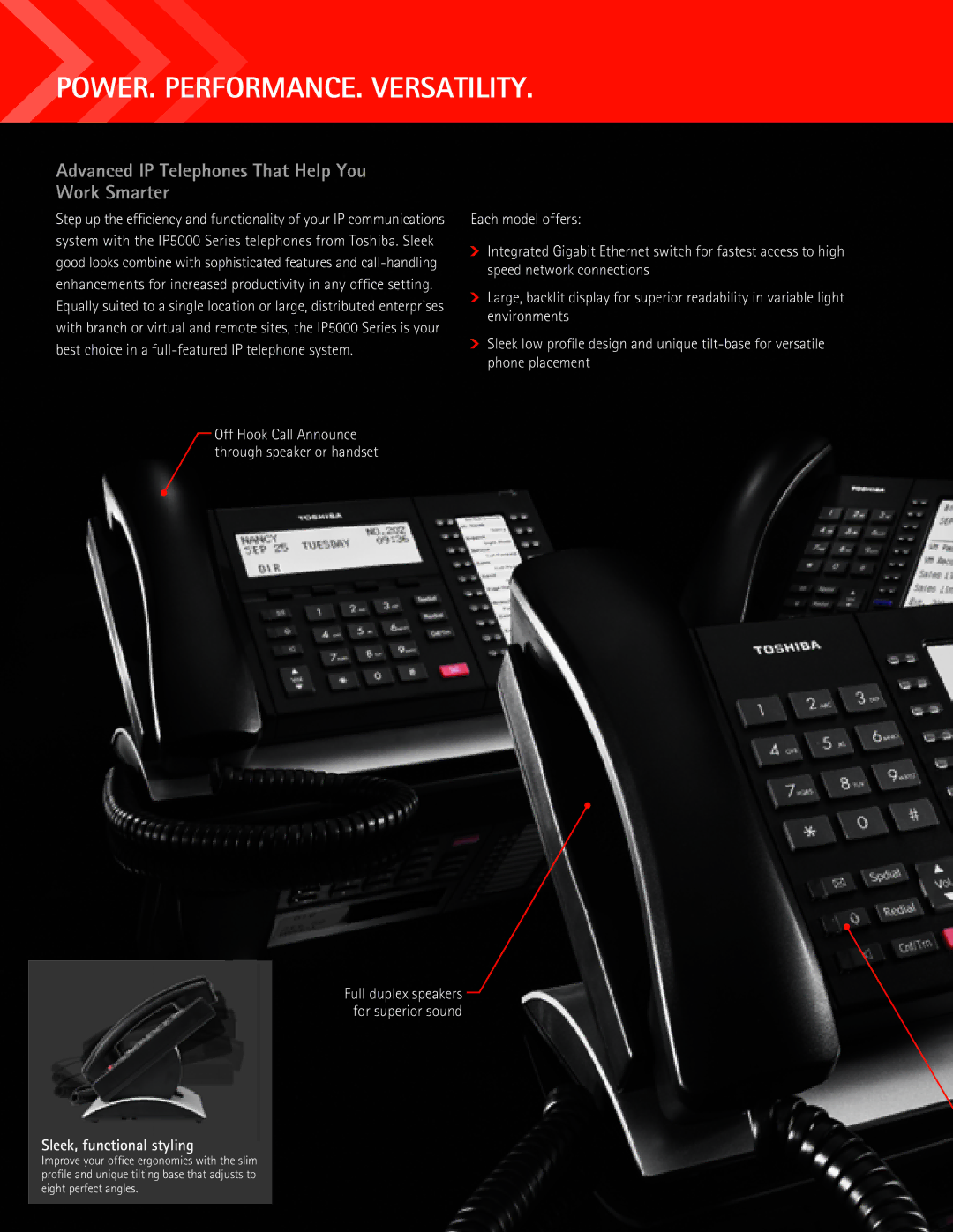 Toshiba manual POWER. PERFORMANCE. Versatility, Advanced IP Telephones That Help You Work Smarter 