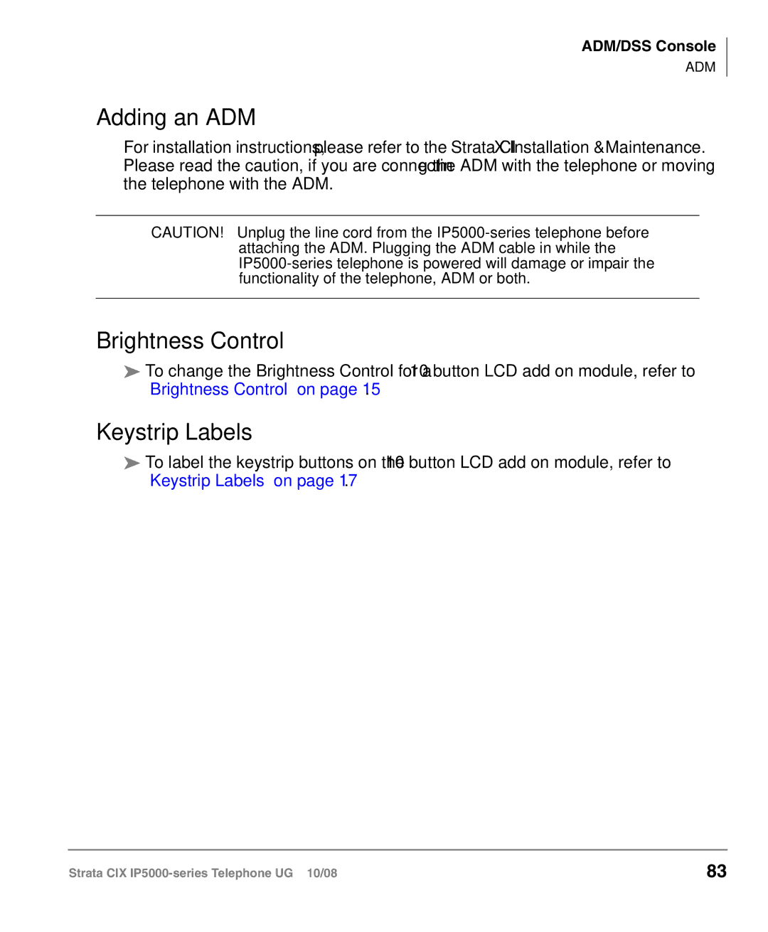 Toshiba IP5000 manual Adding an ADM, Keystrip Labels 