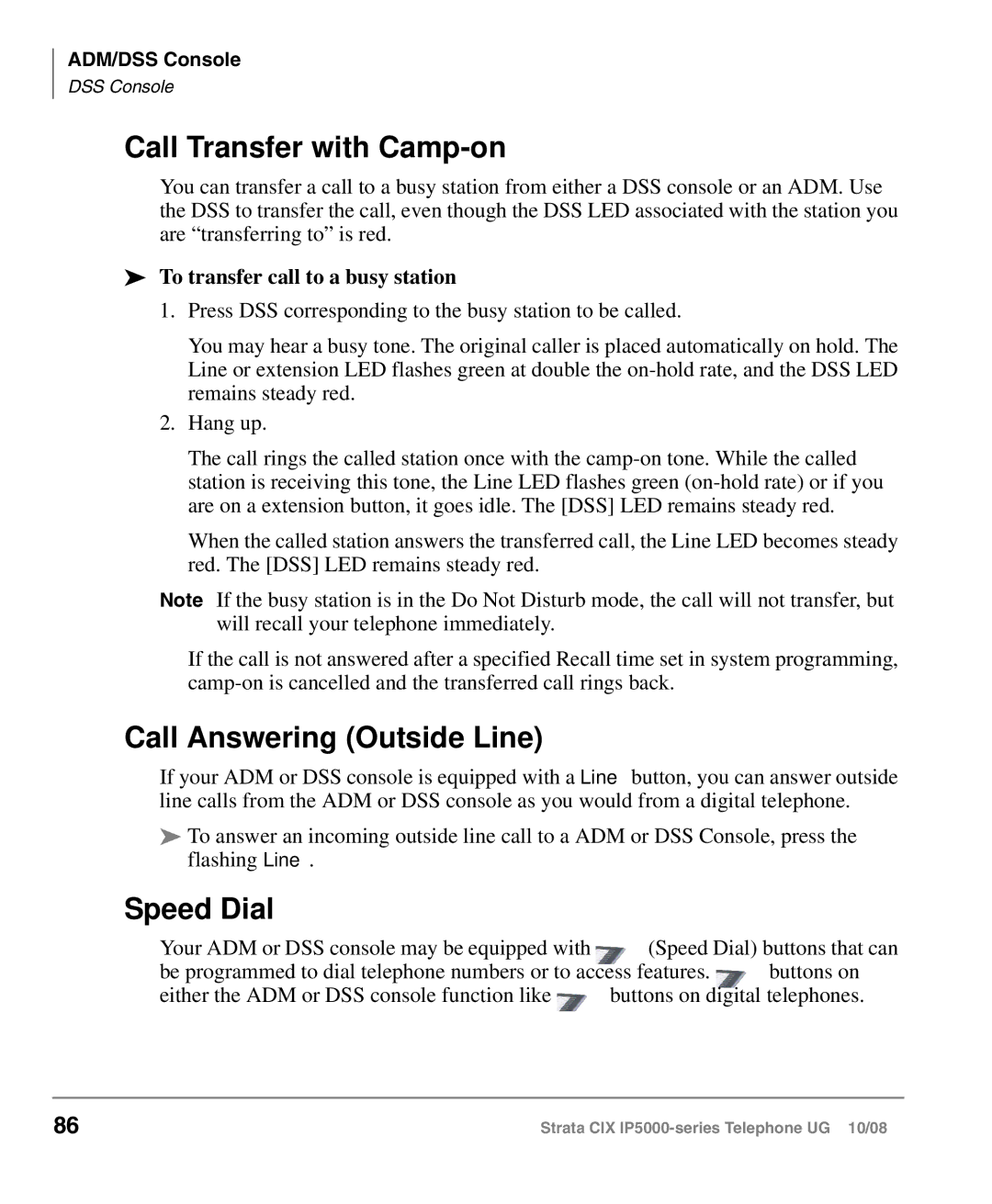 Toshiba IP5000 Call Transfer with Camp-on, Call Answering Outside Line, Speed Dial, To transfer call to a busy station 