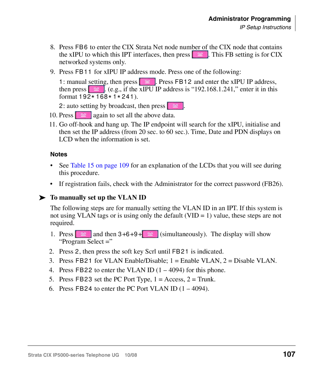 Toshiba IP5000 107, To manually set up the Vlan ID 