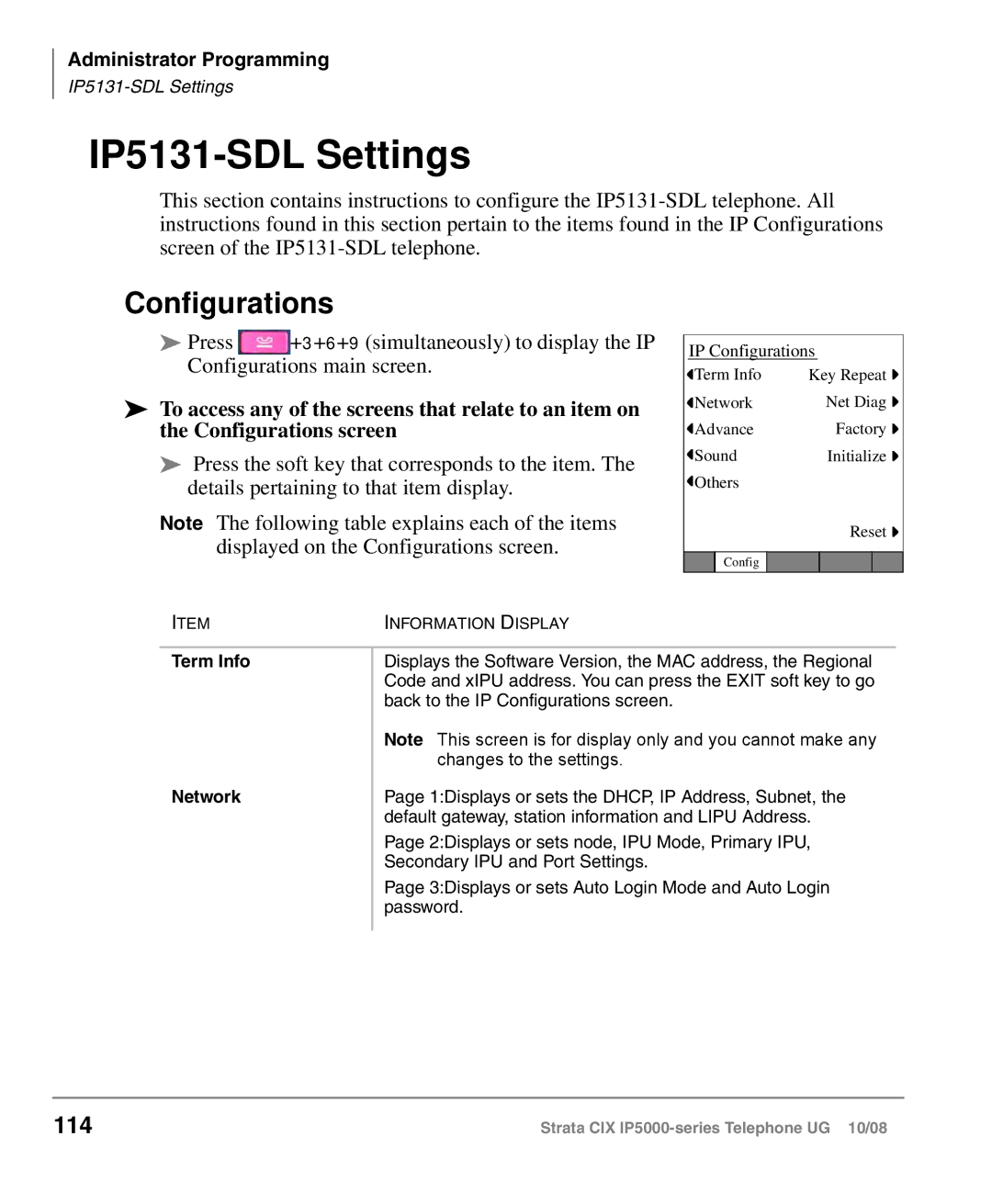 Toshiba IP5000 manual IP5131-SDL Settings, Configurations, 114 